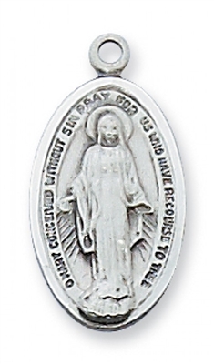 STERLING SILVER MIRACULOUS MEDAL 18" CHAIN & BOX