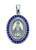 Sterling Silver Blue Stone Miraculous Medal 18" Chain & Box