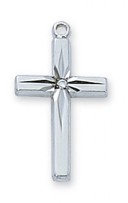 STERLING SILVER CZ CROSS W/ 18" CHAIN & BOX