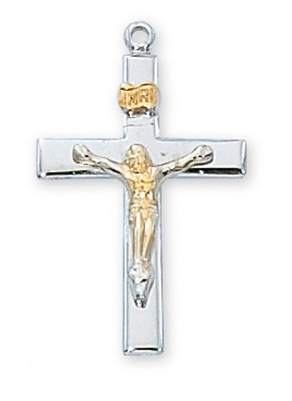 STERLING SILVER TUTONE CRUCIFIX 18" CHAIN & BOX