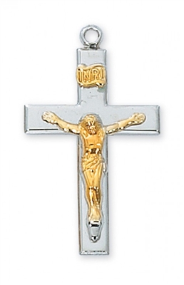 STERLING SILVER TUTONE CRUCIFIX 18" CHAIN & BOX