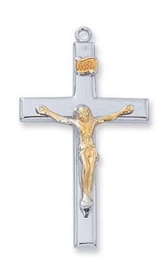 STERLING SILVER TUTONE CRUCIFIX 24" CHAIN & BOX