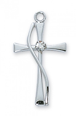 STERLING SILVER CROSS W/STONE 18" CHAIN & BOX