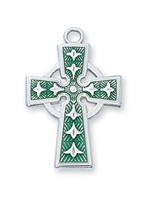 STERLING SILVER GREEN CELTIC CROSS 18" CHAIN