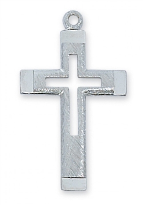 STERLING SILVER CUT OUT CROSS 18" CHAIN & BOX