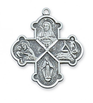 STERLING SILVER 4-WAY MEDAL 24" CHAIN & BOX