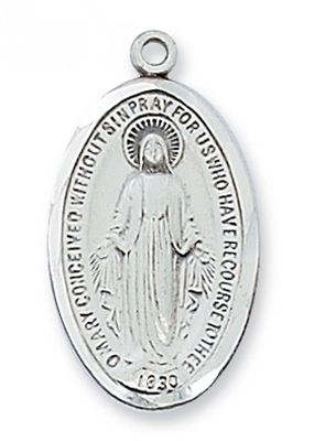 Sterling Silver Miraculous Medal 18" Chain & Box