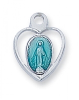 Sterling Silver Miraculous Medal with Blue Enamel, 16" Chain