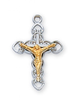 STERLING SILVER TUTONE CRUCIFIX 16" CHAIN
