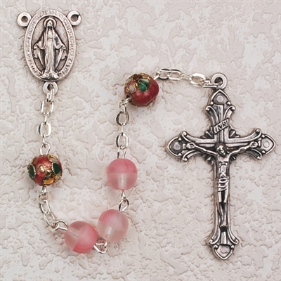 PINK ROSARY W/PINK CLOISONNE