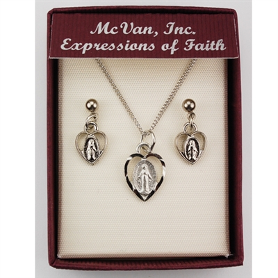Rhodium Finish Miraculous Medal Heart Pendant