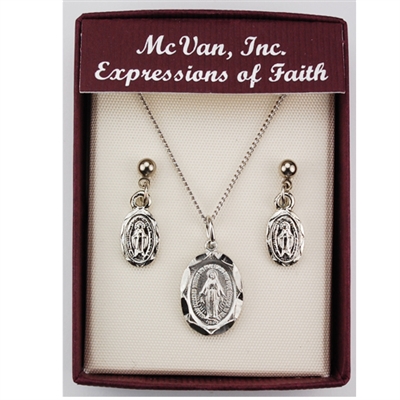 Rhodium Finish Oval Miraculous Medal Pendant