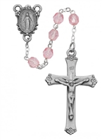 STERLING SILVER 6MM PINK GLASS ROSARY