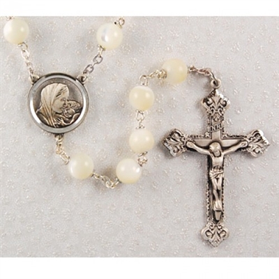 STERLING SILVER 8MM GENUINE MOTHER OF PEARL ROSARY