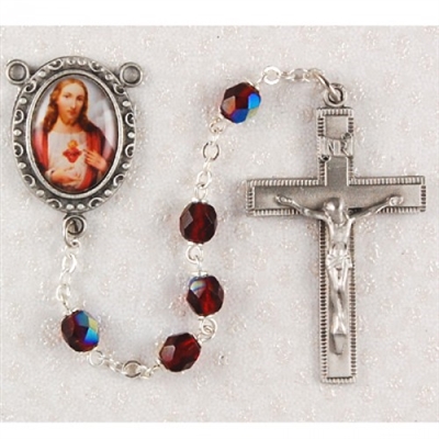 6MM RED SACRED HEART ROSARY