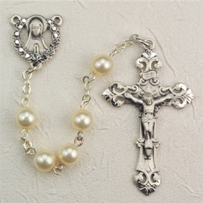 STERLING SILVER 6MM PEARL ROSARY