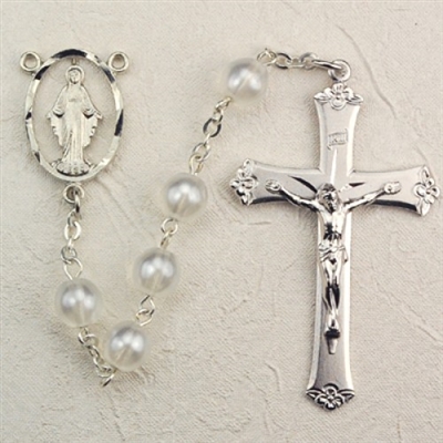 7MM WHITE GLASS PEARL ROSARY
