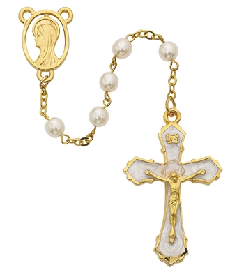 6MM GOLD PLATE PEARL ROSARY