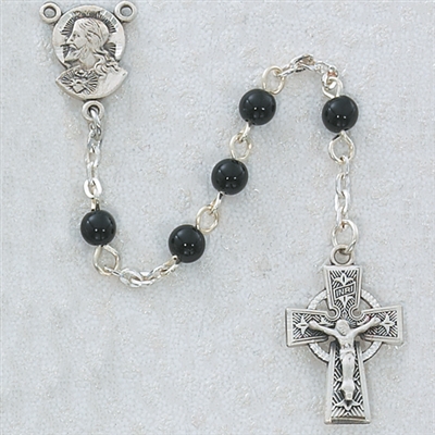 5MM BLACK GLASS ROSARY CELTIC