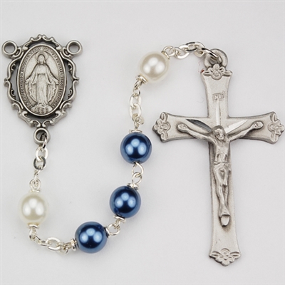 7MM BLUE & WHITE PEARL ROSARY