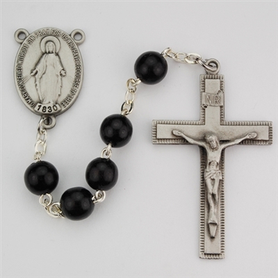 7MM BLACK WOOD ROSARY/BOXED
