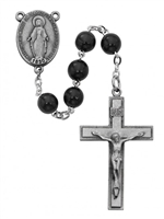 7MM STERLING SILVER BLACK WOOD ROSARY/BOXED