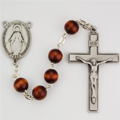 7MM BROWN WOOD ROSARY/BOXED