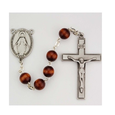 7MM BROWN WOOD ROSARY/BOXED