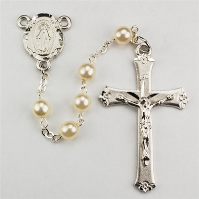 6MM PEARL ROSARY WITH RHODIUM