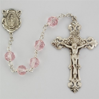 SS 7MM PINK TINCUT ROSARY