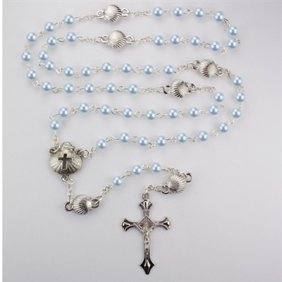 BLUE PEARL SHELL BABY ROSARY/BOX