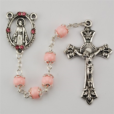 6MM CAPPED PINK ROSARY WITH