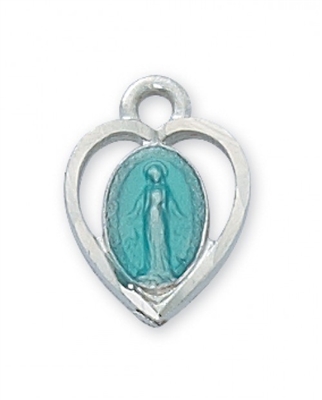 Rhodium Finish Enamel Miraculous Medal 18" Chain & Box