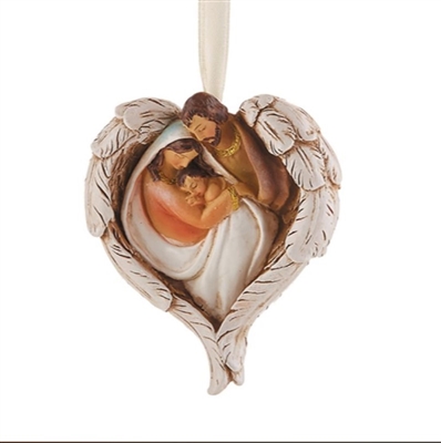 3" Holy Family with Angel Wings Ornament, Resin