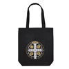 St. Benedict Tote Bag with Pocket, Black Canvas