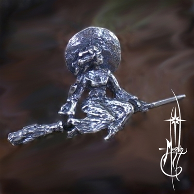 Witch on a Broom Amulet