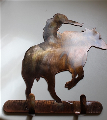 Western Bull Riding Key/Hat Rack - Copper/Bronze