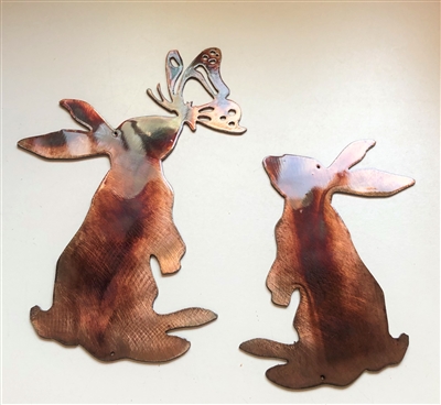 Playful Bunny Pair Metal Wall Art Accents