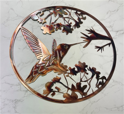HUMMINGBIRD Circle METAL WALL ART DECOR copper/bronze plated