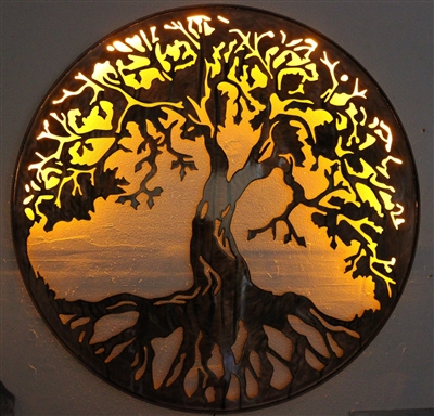 Tree of Life Metal Wall Art 24" Lit with AC powered LED lights by HGMW