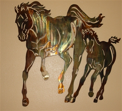 Mom & Me Running Horse Pair Metal Wall Art Decor