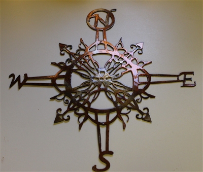 Ornamental Nautical Rose Wall Art Metal Decor 20" copper/bronze plated