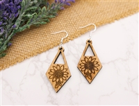 Sunflower Diamond Shaped Wood Drop Earrings