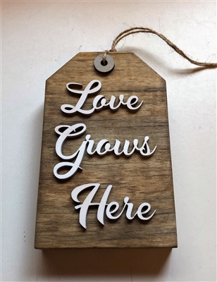 Love Grows Here Wooden Tag Tiered Tray Shelf Accent