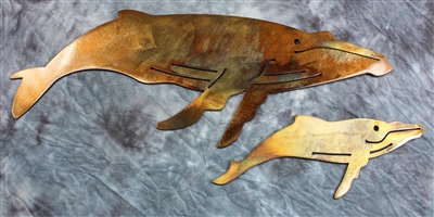 Humpback Whale Mother and Baby Metal Wall Decor