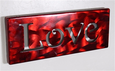 Metal Wall Art Canvas LOVE -- Metallic Red