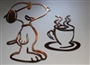 Coffee Drinking Snoopy Set Copper/Bronze Plated Metal Art