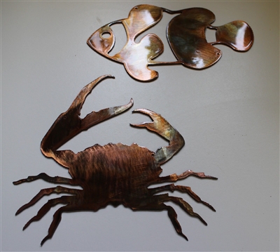 Clawing Crab and Clown Fish Metal Wall Art Accents