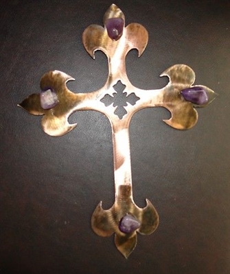 Metal Wall Art Cross with Amethyst Stones