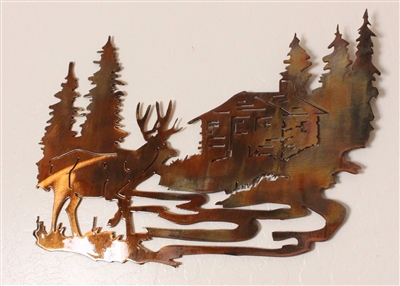 Deer Cabin Metal Wall Art